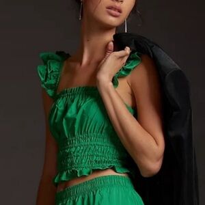 Maeve Vibrant Green Ruffled Crop Top